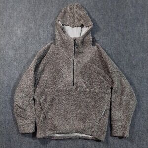 prAna Hoodie Mens Medium Gray Sherpa Fleece Half Zip Pullover Lined Recycled‎